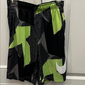 Nike Men's Black and Lime Green Patterned Athletic Shorts